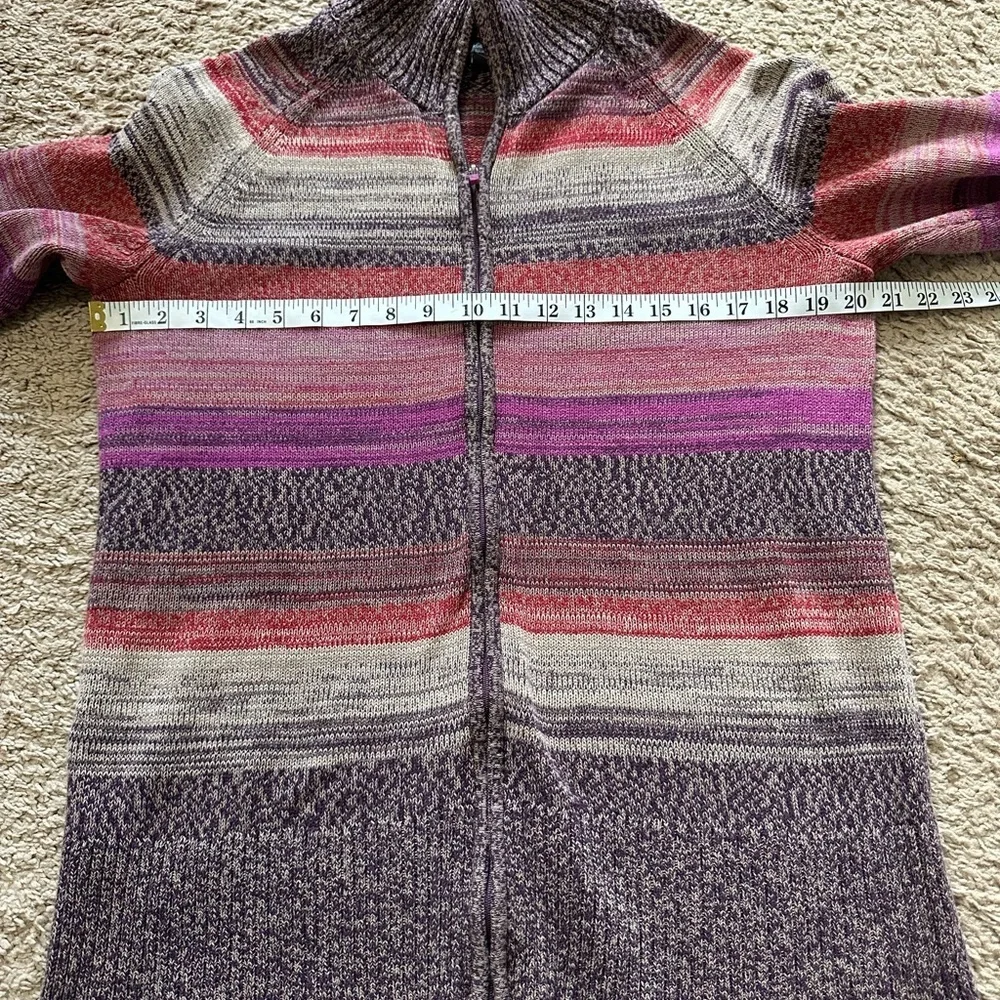 Eddie Bauer Knit Zip Pink and Purple Striped 100% Cotton Cardigan Sweater L
